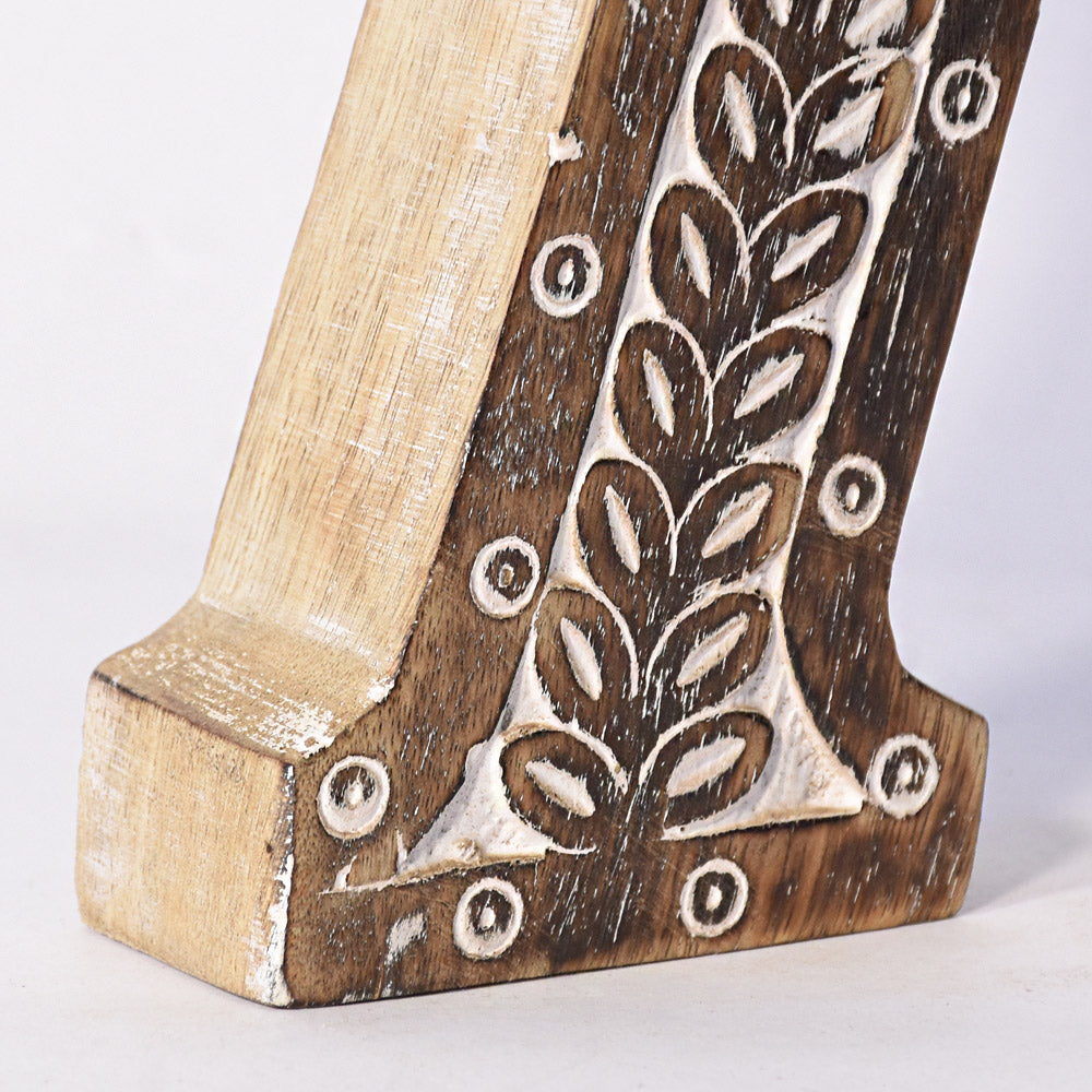 Bohemian Teardrop-Patterned Mango Wood Carved Letter & Number Block