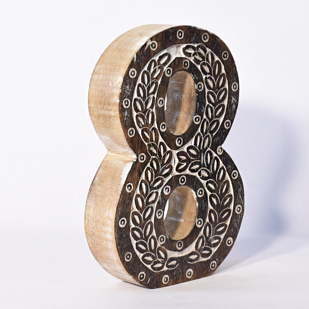 Bohemian Teardrop-Patterned Mango Wood Carved Letter & Number Block