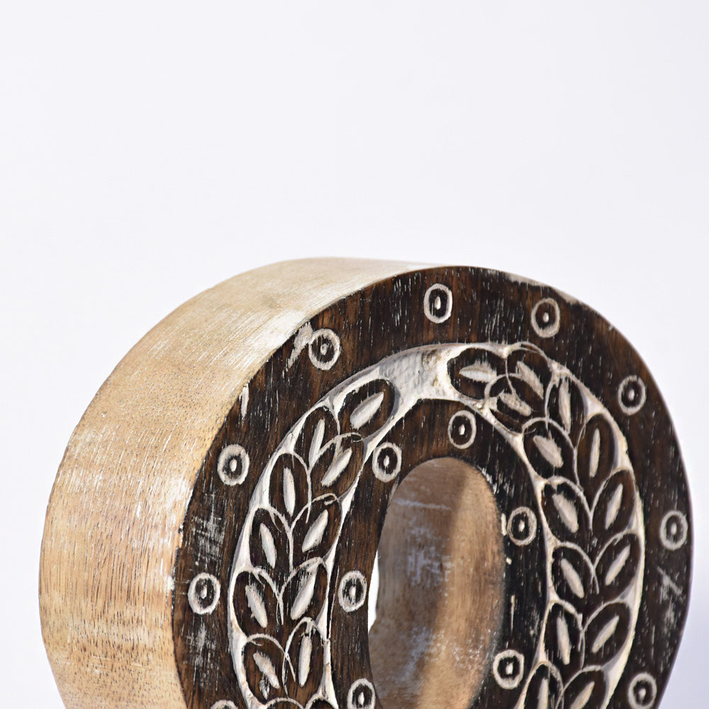Bohemian Teardrop-Patterned Mango Wood Carved Letter & Number Block