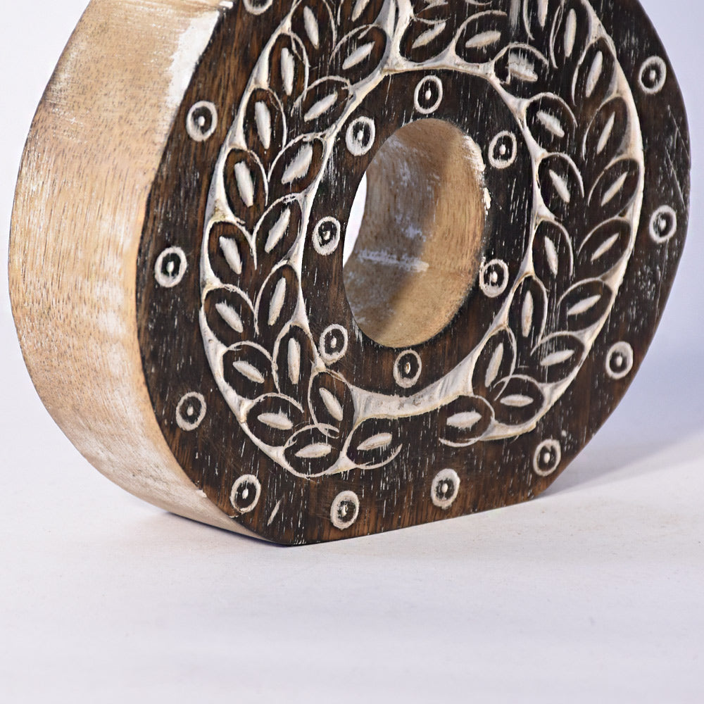 Bohemian Teardrop-Patterned Mango Wood Carved Letter & Number Block