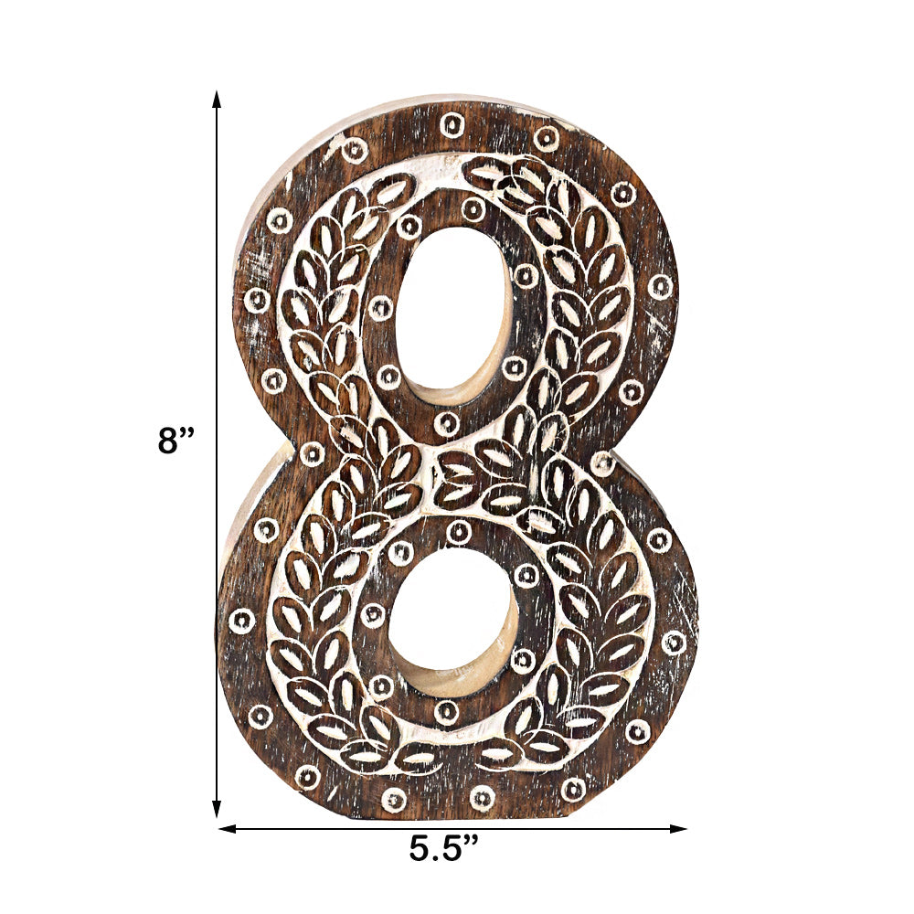 Bohemian Teardrop-Patterned Mango Wood Carved Letter & Number Block