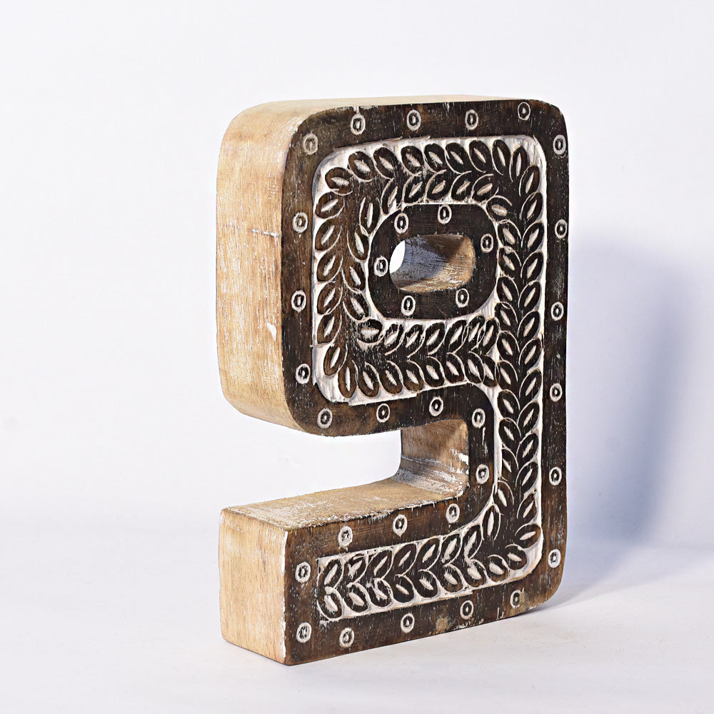 Bohemian Teardrop-Patterned Mango Wood Carved Letter & Number Block