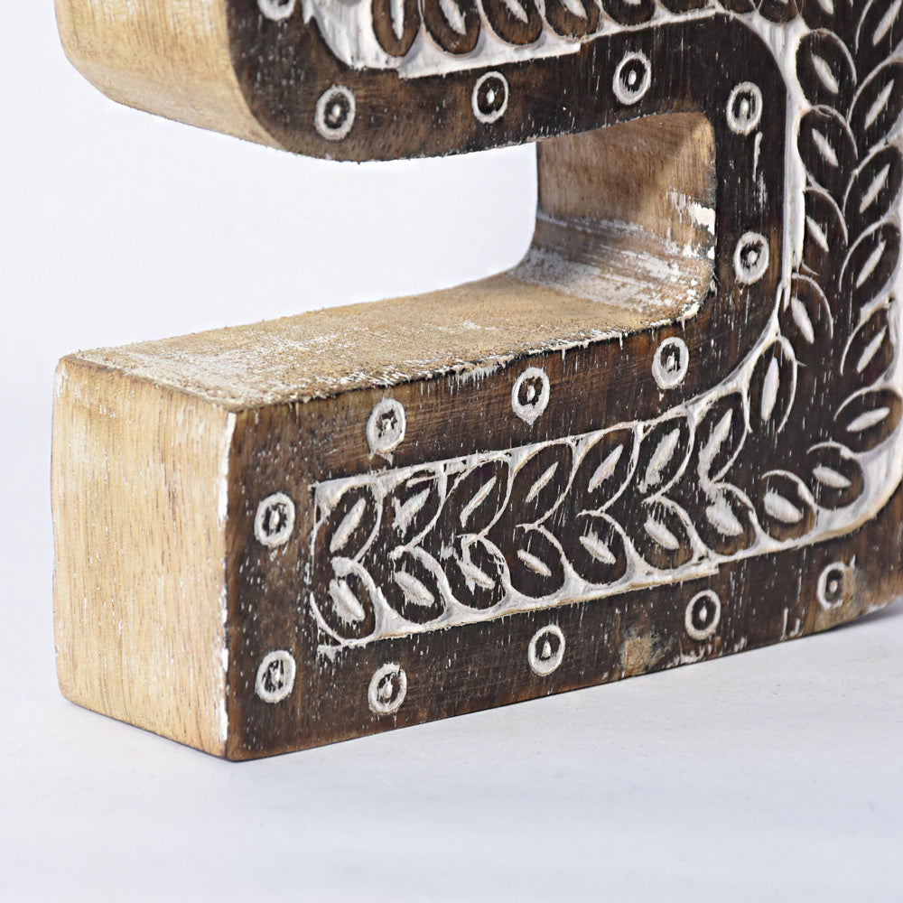 Bohemian Teardrop-Patterned Mango Wood Carved Letter & Number Block