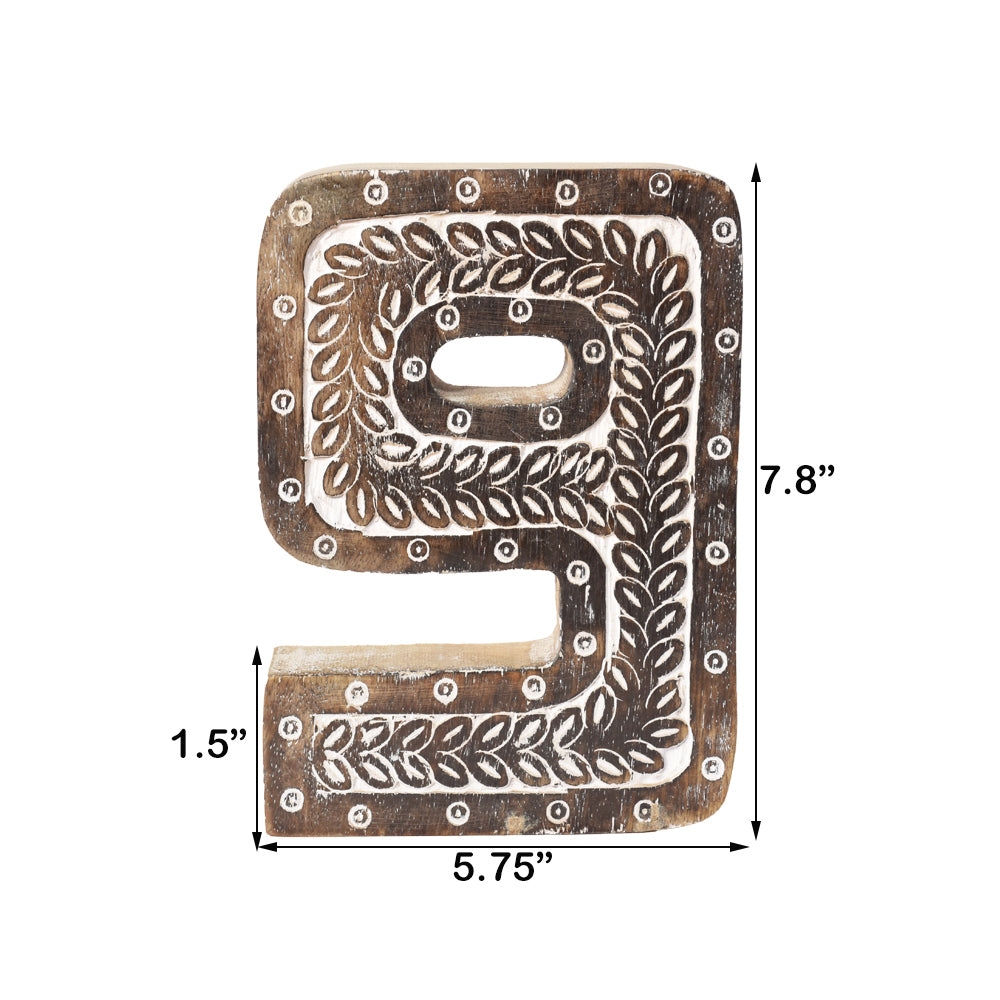 Bohemian Teardrop-Patterned Mango Wood Carved Letter & Number Block