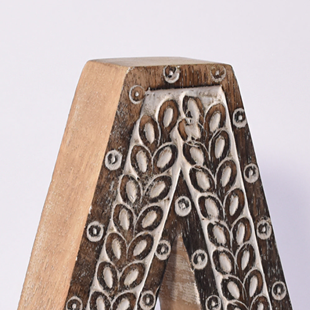 Bohemian Teardrop-Patterned Mango Wood Carved Letter & Number Block