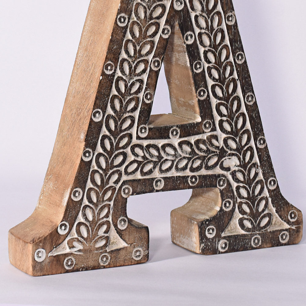 Bohemian Teardrop-Patterned Mango Wood Carved Letter & Number Block
