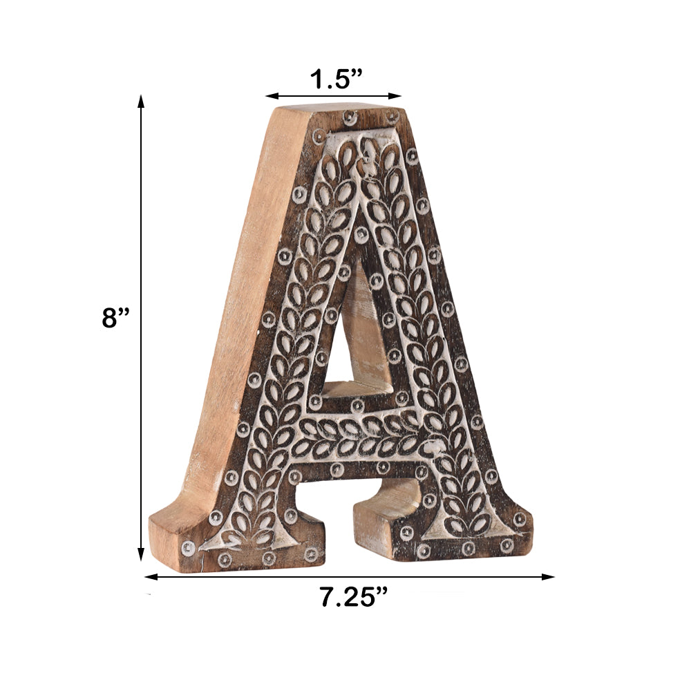 Bohemian Teardrop-Patterned Mango Wood Carved Letter & Number Block