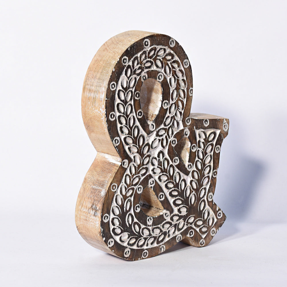Bohemian Teardrop-Patterned Mango Wood Carved Letter & Number Block