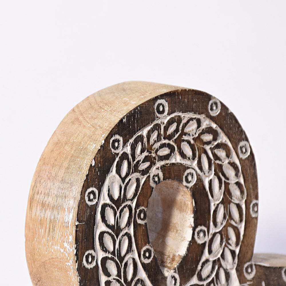 Bohemian Teardrop-Patterned Mango Wood Carved Letter & Number Block