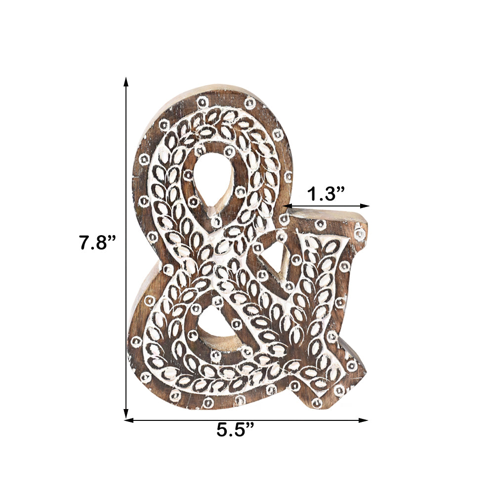 Bohemian Teardrop-Patterned Mango Wood Carved Letter & Number Block