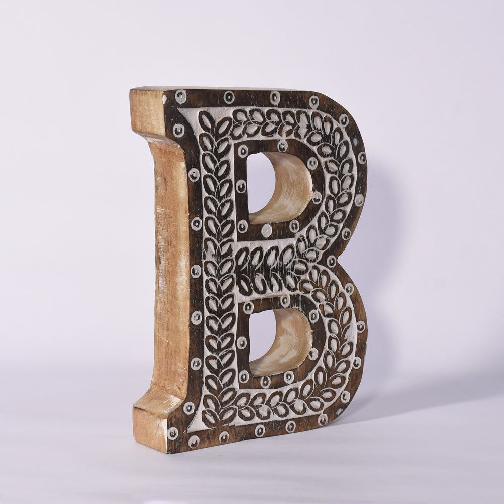 Bohemian Teardrop-Patterned Mango Wood Carved Letter & Number Block