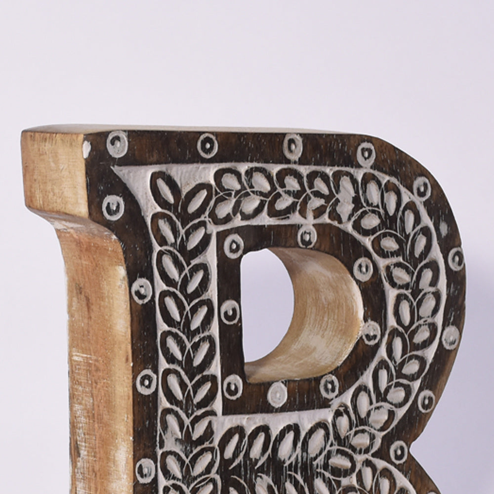 Bohemian Teardrop-Patterned Mango Wood Carved Letter & Number Block