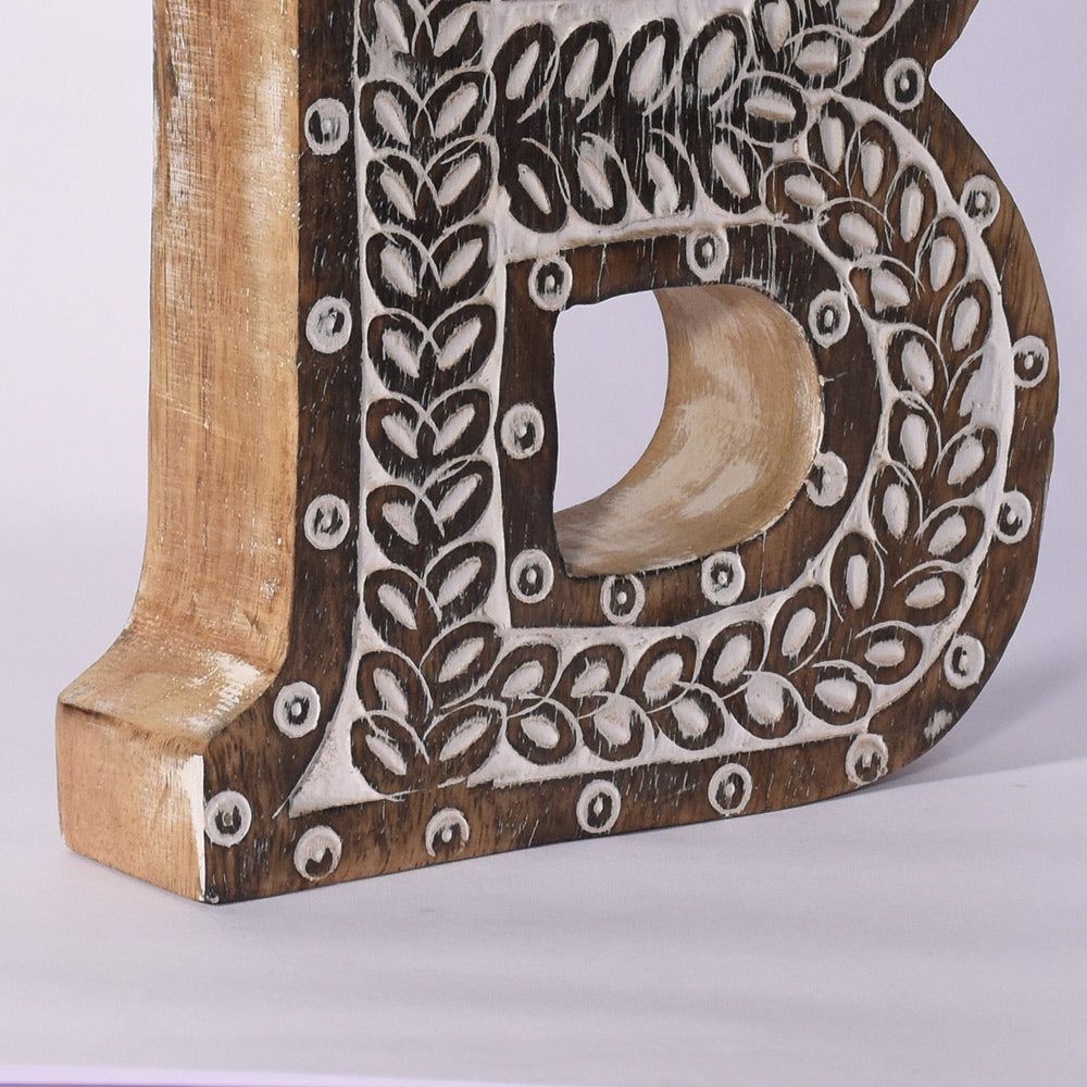 Bohemian Teardrop-Patterned Mango Wood Carved Letter & Number Block