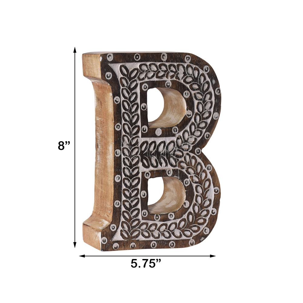 Bohemian Teardrop-Patterned Mango Wood Carved Letter & Number Block