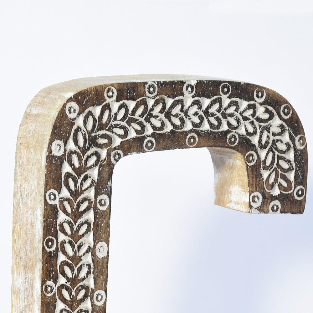 Bohemian Teardrop-Patterned Mango Wood Carved Letter & Number Block