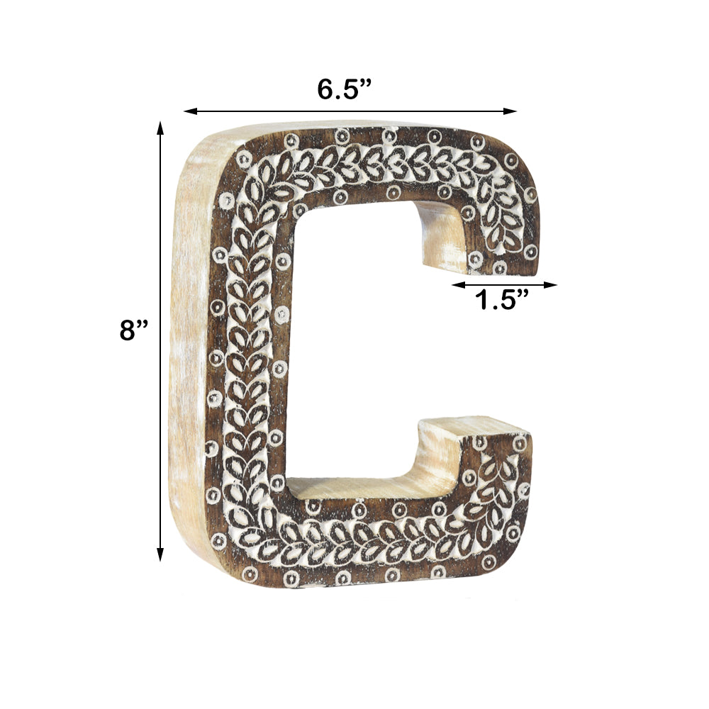 Bohemian Teardrop-Patterned Mango Wood Carved Letter & Number Block