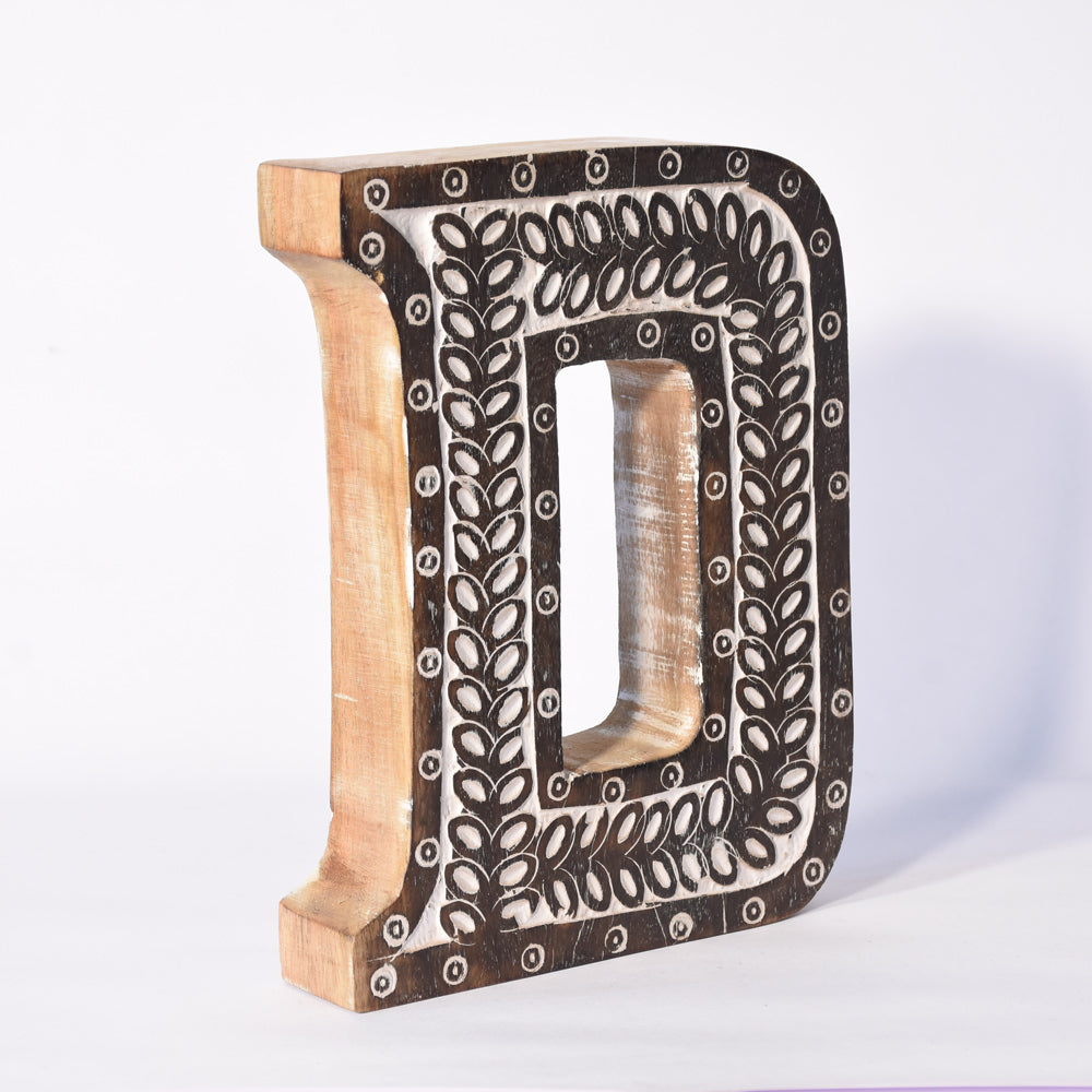 Bohemian Teardrop-Patterned Mango Wood Carved Letter & Number Block