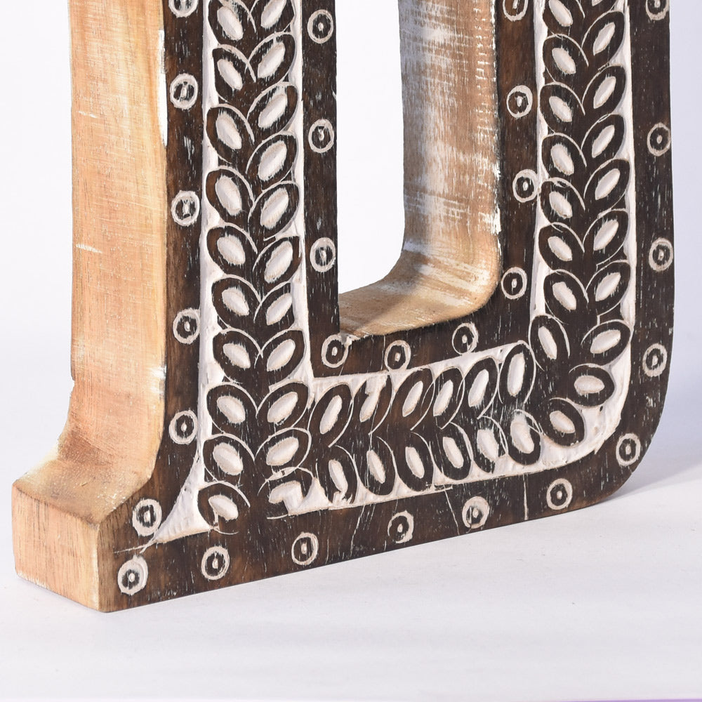 Bohemian Teardrop-Patterned Mango Wood Carved Letter & Number Block