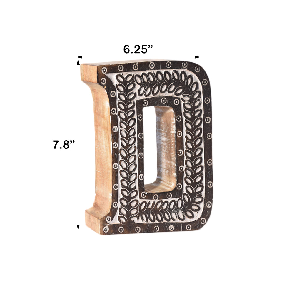 Bohemian Teardrop-Patterned Mango Wood Carved Letter & Number Block
