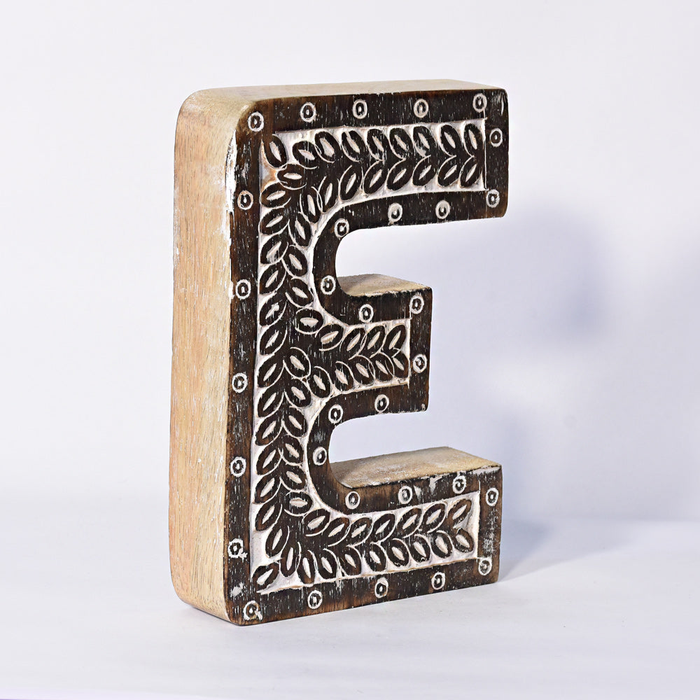 Bohemian Teardrop-Patterned Mango Wood Carved Letter & Number Block