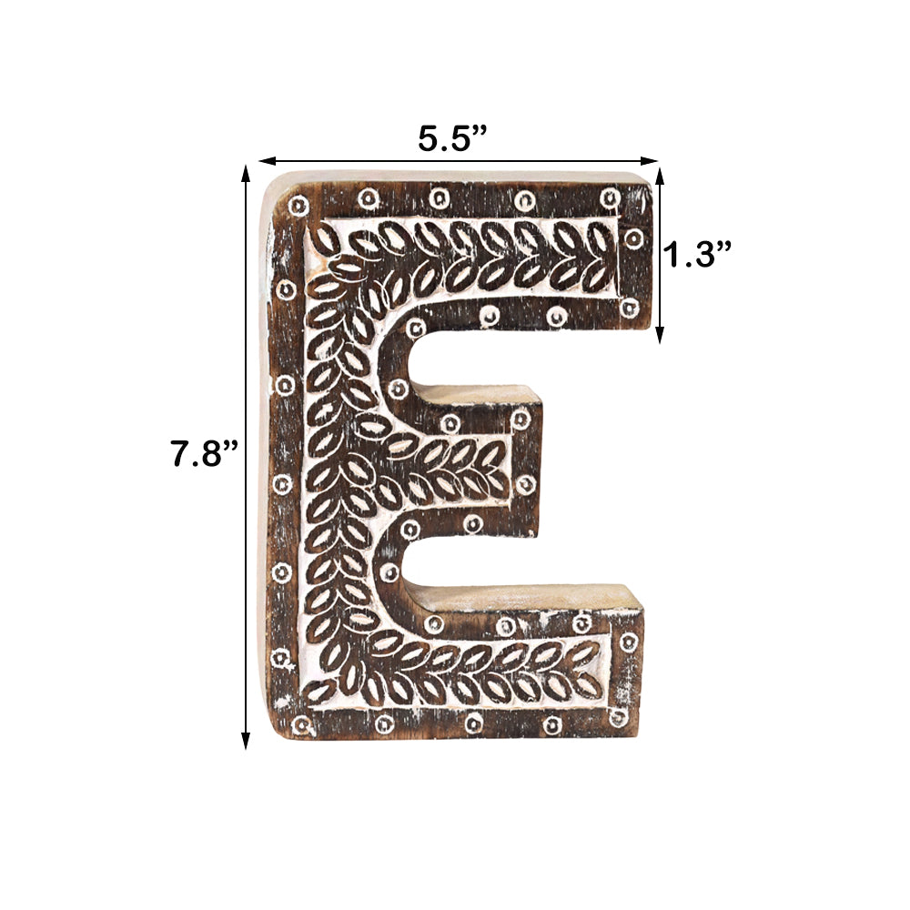 Bohemian Teardrop-Patterned Mango Wood Carved Letter & Number Block