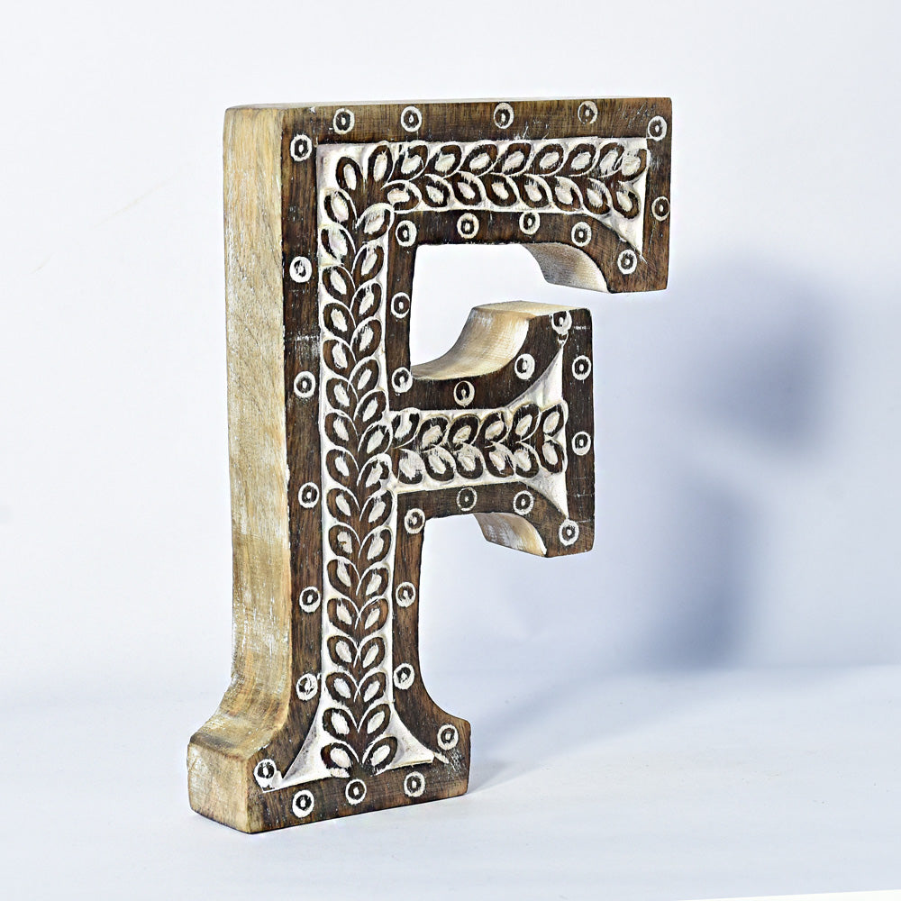 Bohemian Teardrop-Patterned Mango Wood Carved Letter & Number Block