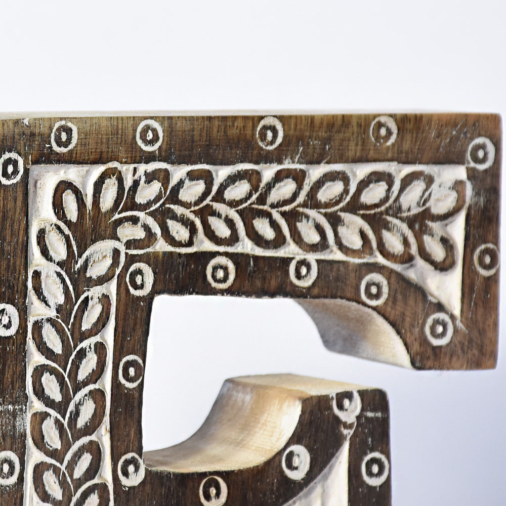 Bohemian Teardrop-Patterned Mango Wood Carved Letter & Number Block