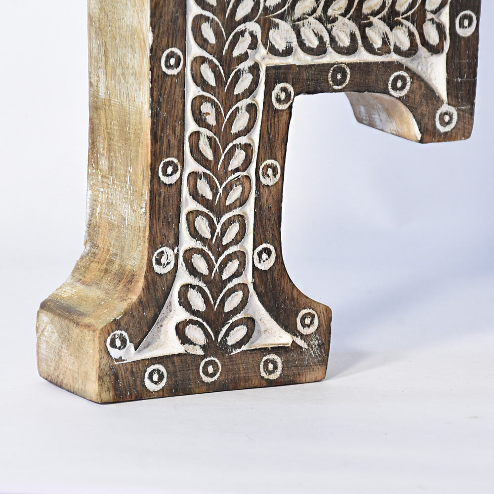 Bohemian Teardrop-Patterned Mango Wood Carved Letter & Number Block