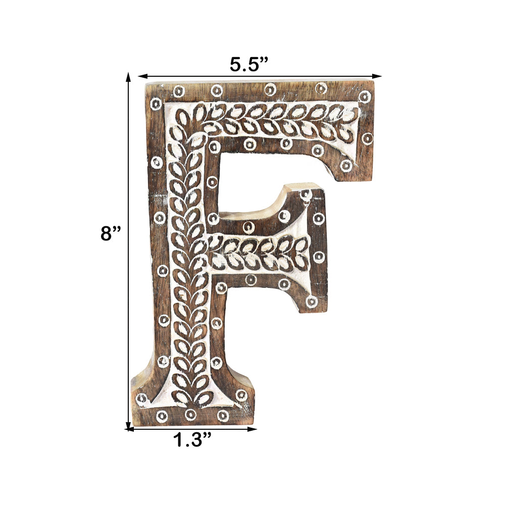 Bohemian Teardrop-Patterned Mango Wood Carved Letter & Number Block