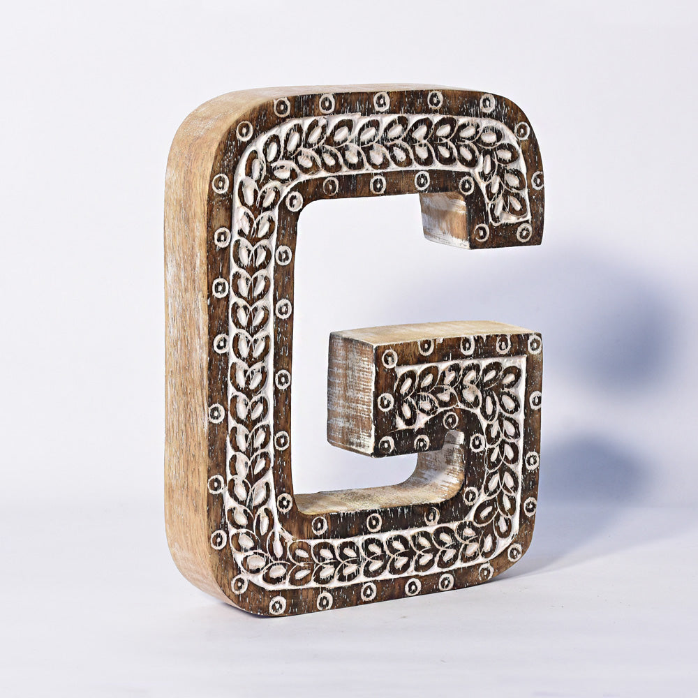 Bohemian Teardrop-Patterned Mango Wood Carved Letter & Number Block