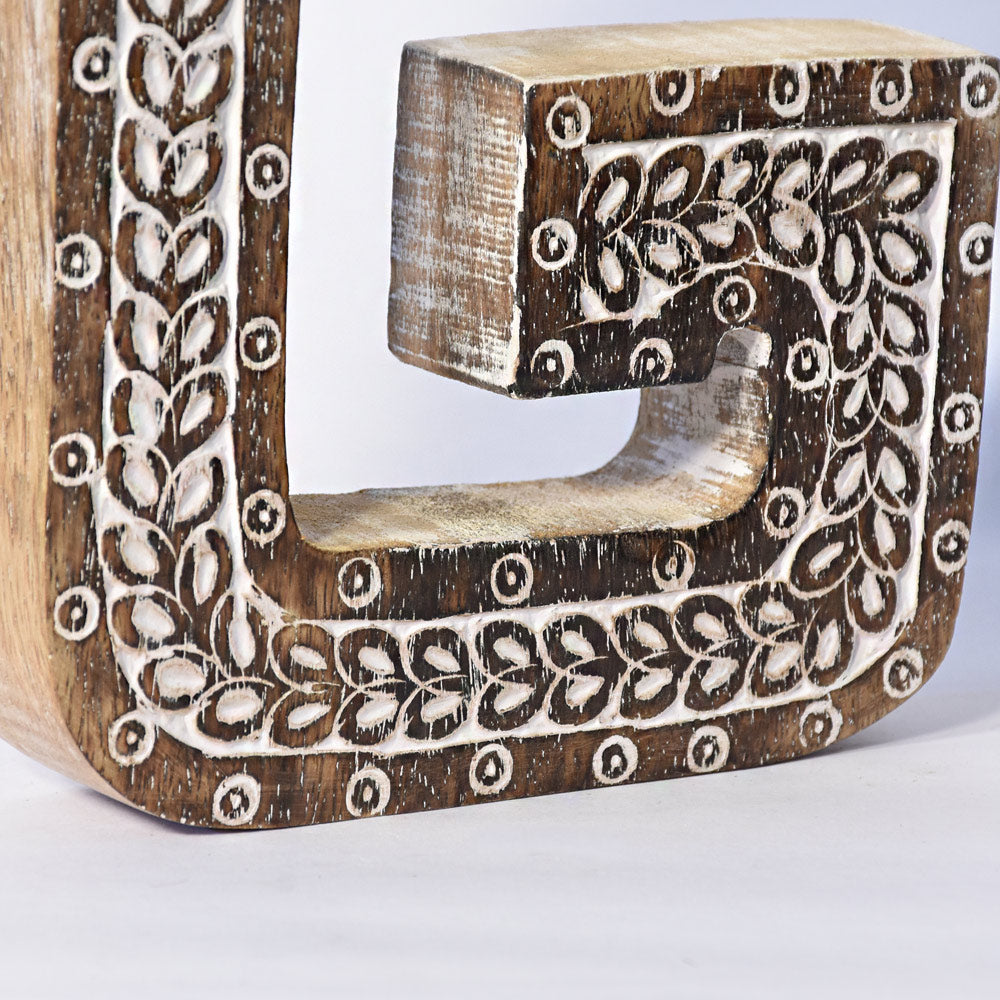 Bohemian Teardrop-Patterned Mango Wood Carved Letter & Number Block
