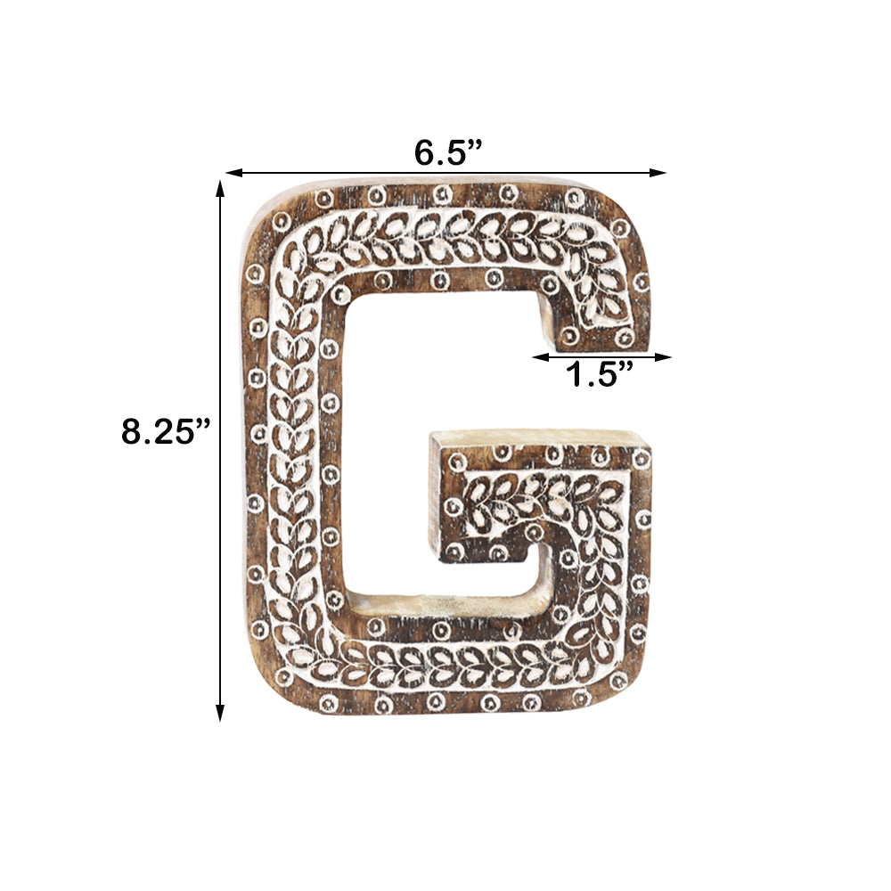 Bohemian Teardrop-Patterned Mango Wood Carved Letter & Number Block