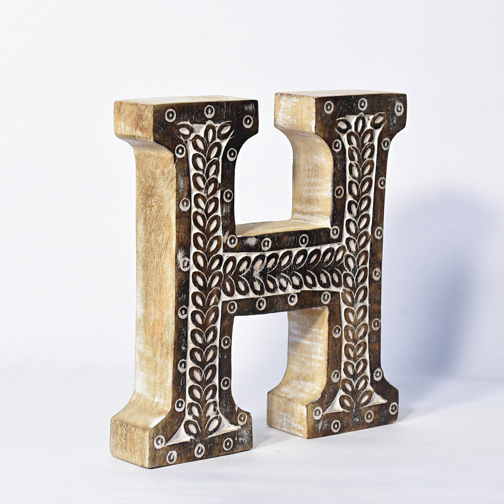 Bohemian Teardrop-Patterned Mango Wood Carved Letter & Number Block