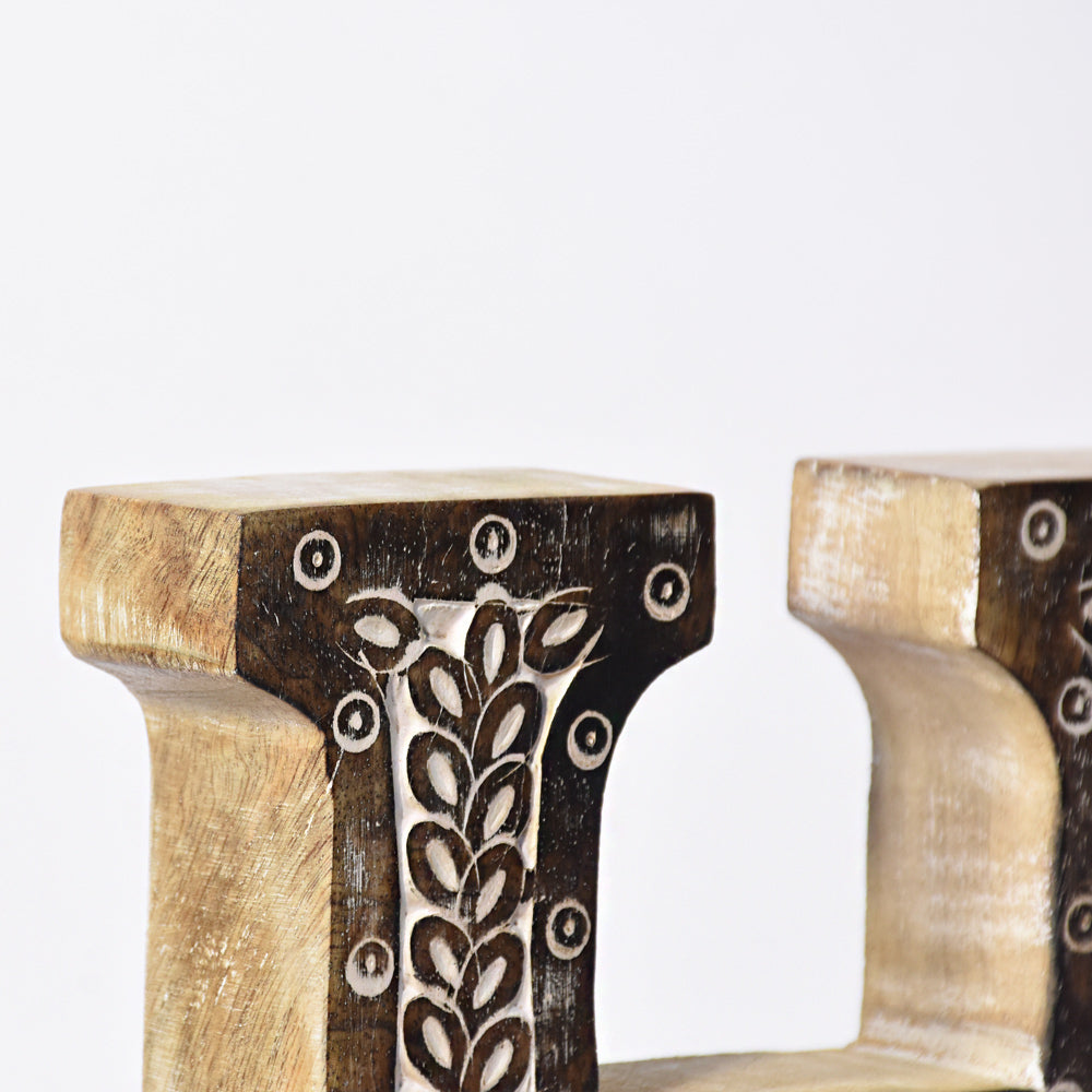 Bohemian Teardrop-Patterned Mango Wood Carved Letter & Number Block