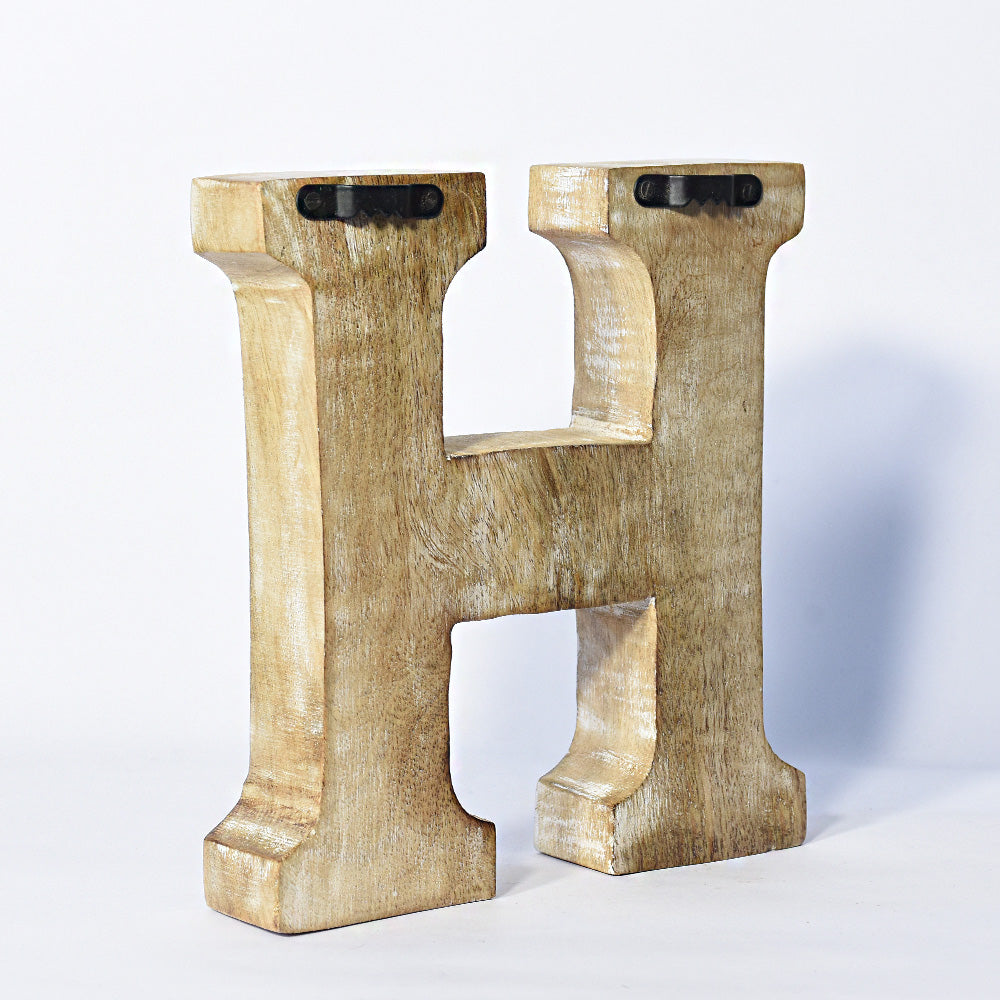 Bohemian Teardrop-Patterned Mango Wood Carved Letter & Number Block