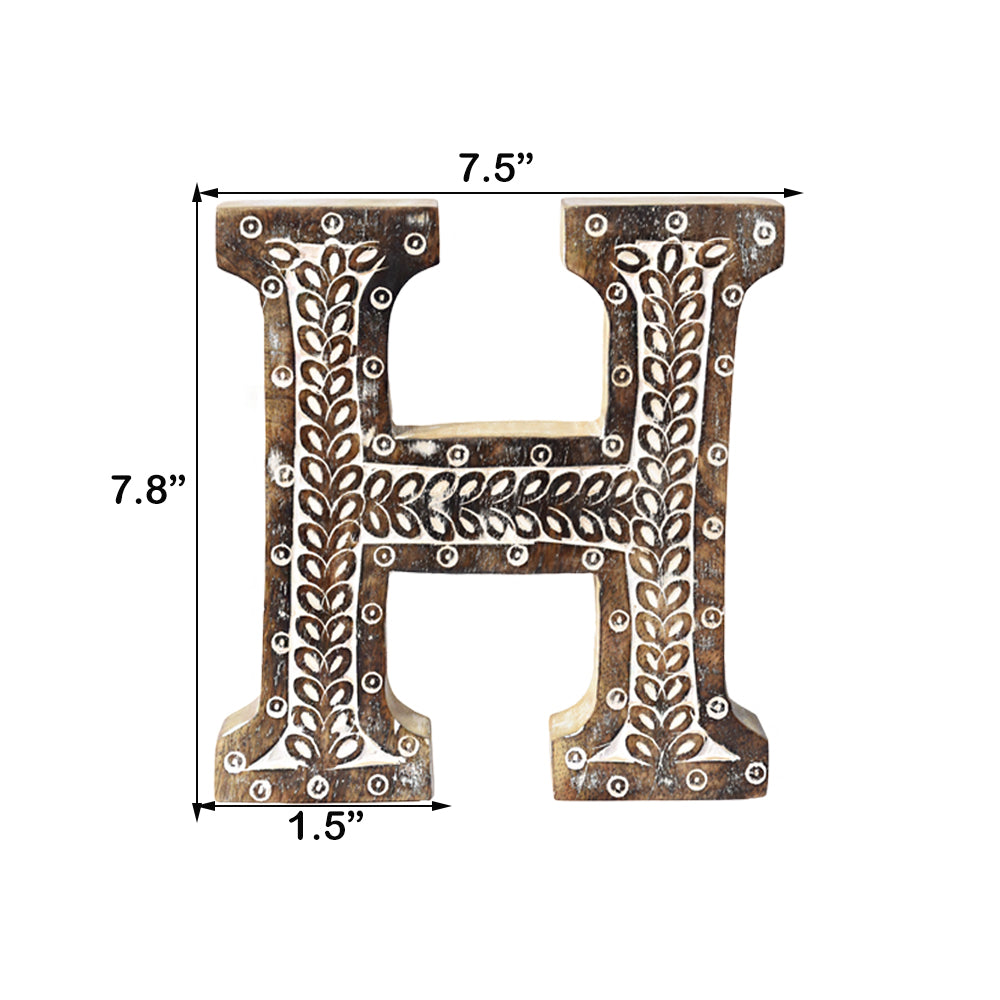 Bohemian Teardrop-Patterned Mango Wood Carved Letter & Number Block