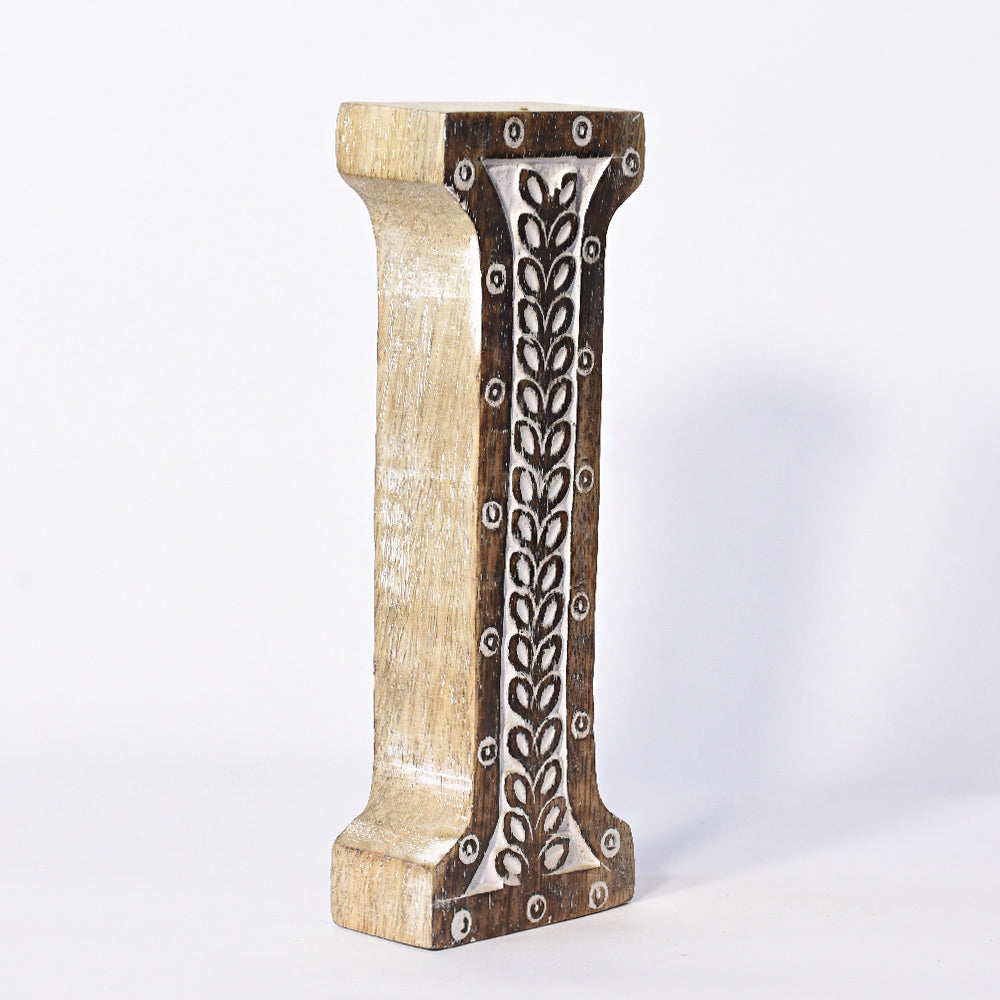 Bohemian Teardrop-Patterned Mango Wood Carved Letter & Number Block