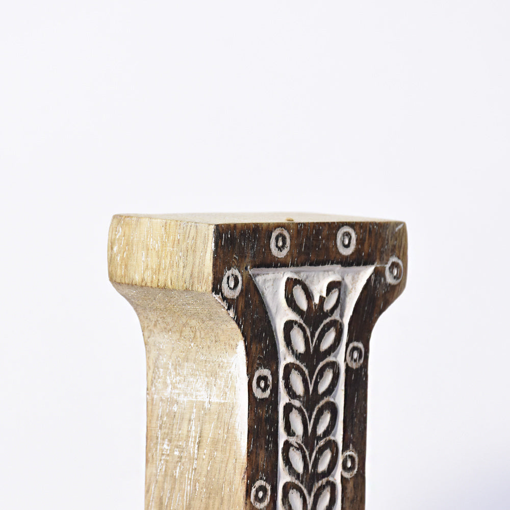 Bohemian Teardrop-Patterned Mango Wood Carved Letter & Number Block