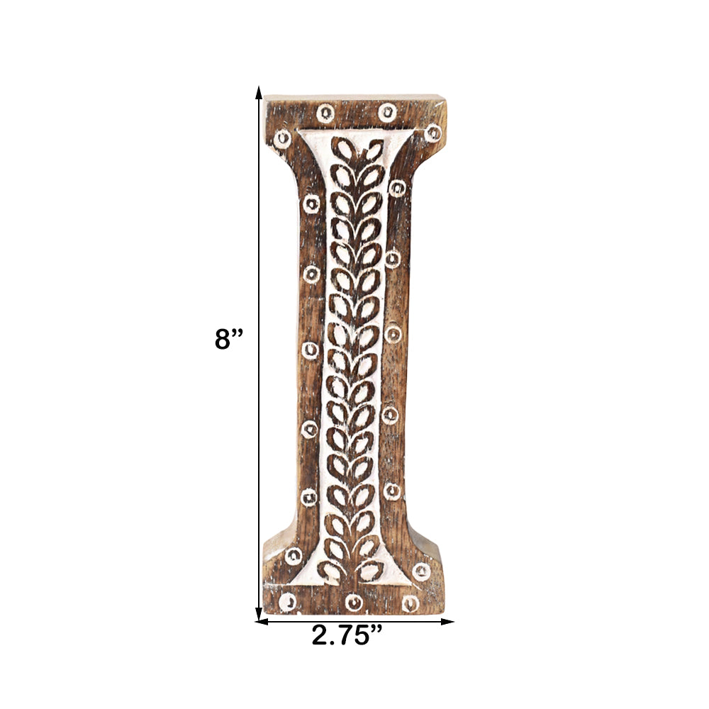 Bohemian Teardrop-Patterned Mango Wood Carved Letter & Number Block