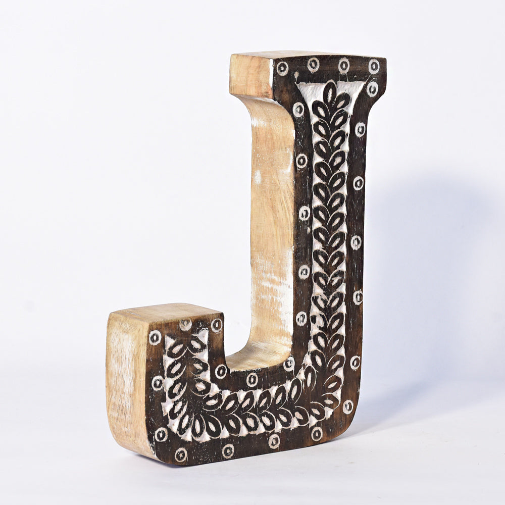 Bohemian Teardrop-Patterned Mango Wood Carved Letter & Number Block