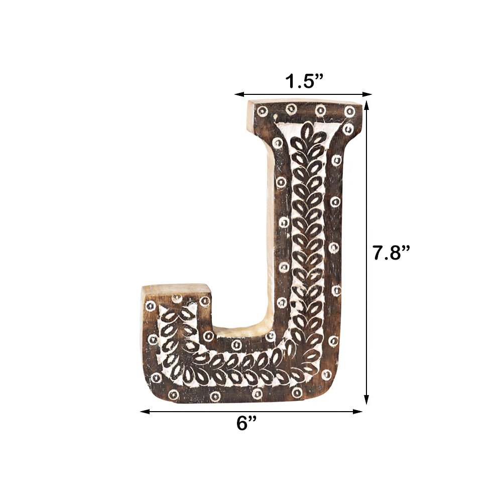 Bohemian Teardrop-Patterned Mango Wood Carved Letter & Number Block