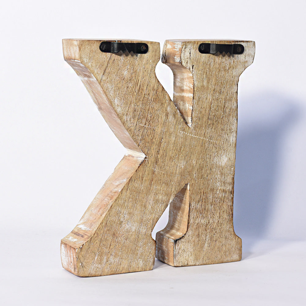 Bohemian Teardrop-Patterned Mango Wood Carved Letter & Number Block
