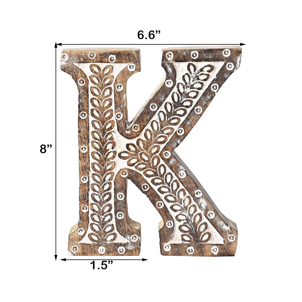 Bohemian Teardrop-Patterned Mango Wood Carved Letter & Number Block