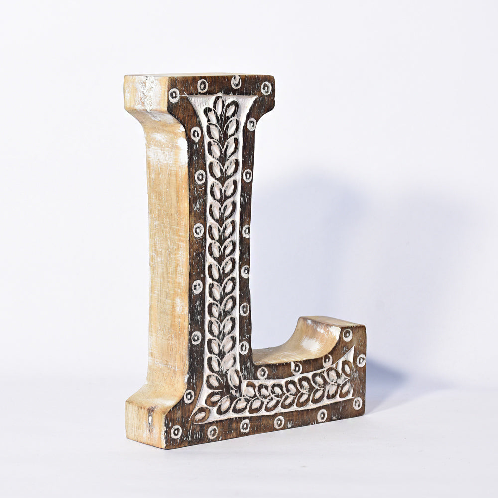 Bohemian Teardrop-Patterned Mango Wood Carved Letter & Number Block