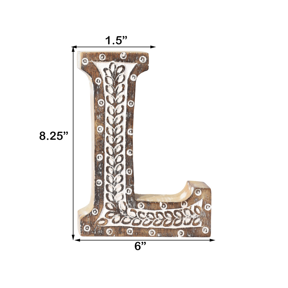 Bohemian Teardrop-Patterned Mango Wood Carved Letter & Number Block