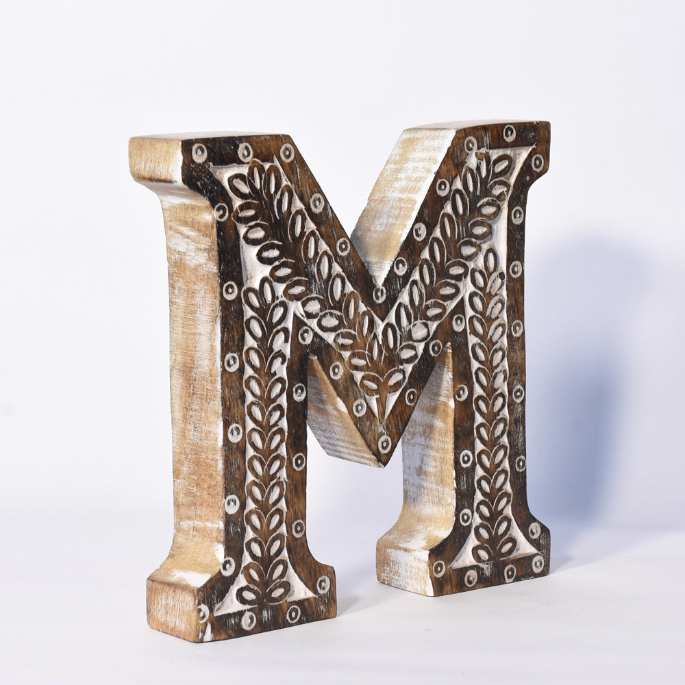 Bohemian Teardrop-Patterned Mango Wood Carved Letter & Number Block