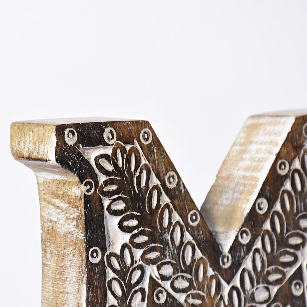 Bohemian Teardrop-Patterned Mango Wood Carved Letter & Number Block