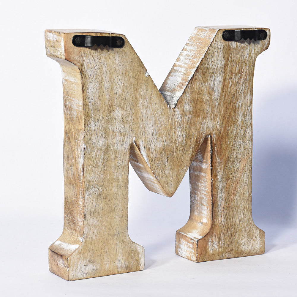 Bohemian Teardrop-Patterned Mango Wood Carved Letter & Number Block