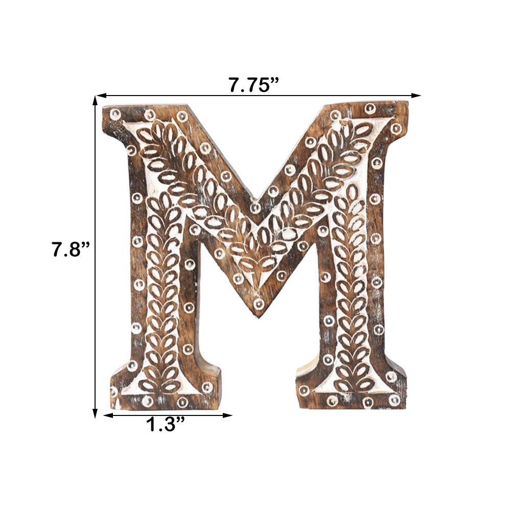 Bohemian Teardrop-Patterned Mango Wood Carved Letter & Number Block
