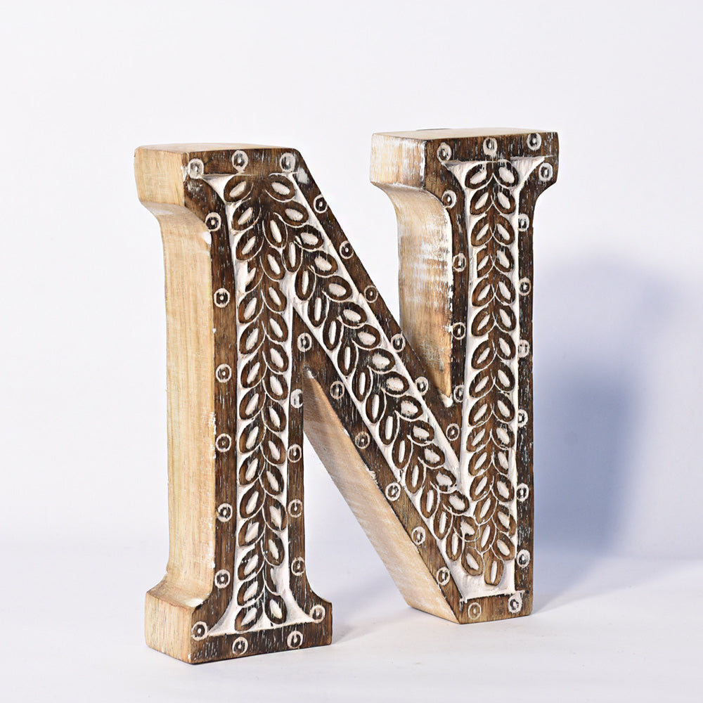 Bohemian Teardrop-Patterned Mango Wood Carved Letter & Number Block